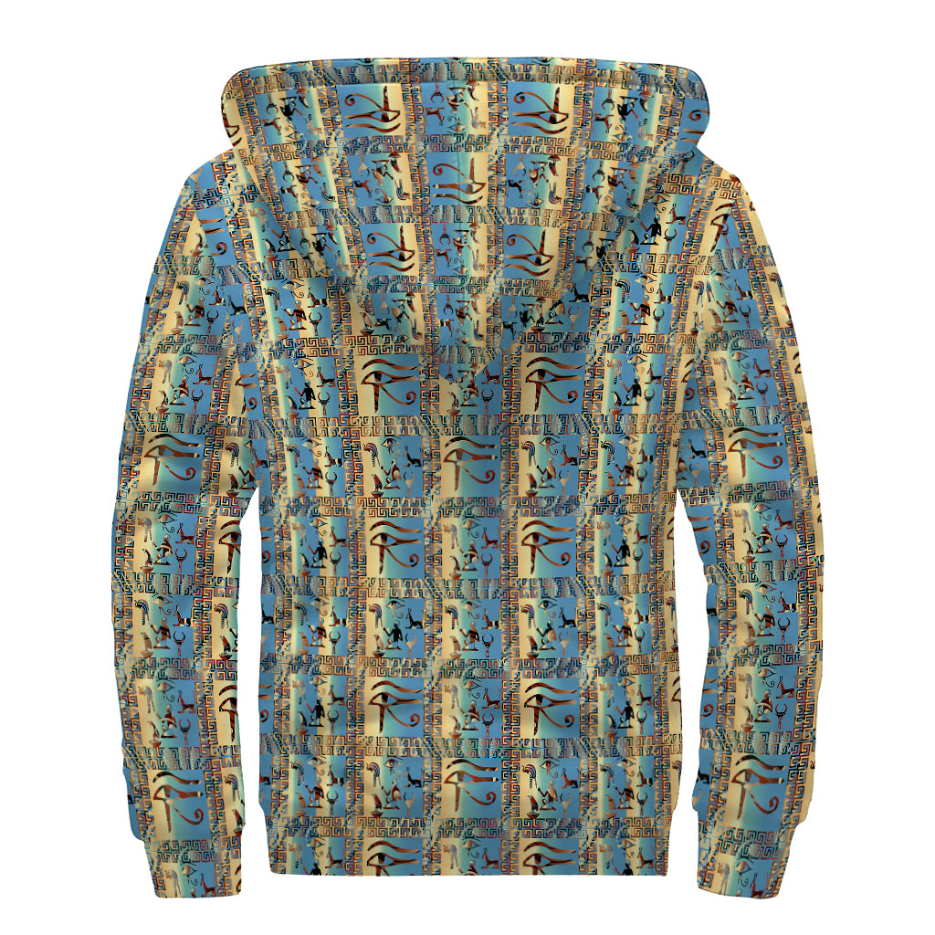 Egyptian Eye Of Horus Pattern Print Sherpa Lined Zip Up Hoodie