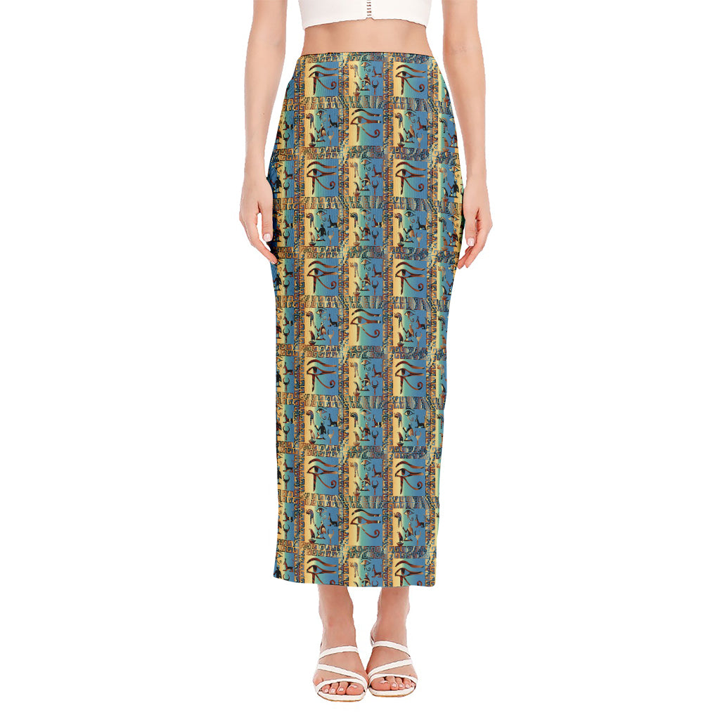 Egyptian Eye Of Horus Pattern Print Side Slit Maxi Skirt