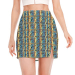 Egyptian Eye Of Horus Pattern Print Side Slit Mini Skirt