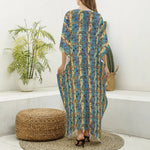 Egyptian Eye Of Horus Pattern Print Silk V-Neck Kaftan Dress