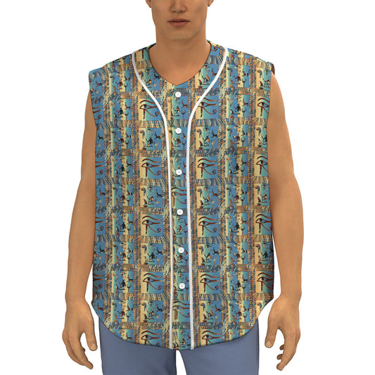 Egyptian Eye Of Horus Pattern Print Sleeveless Baseball Jersey