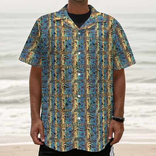 Egyptian Eye Of Horus Pattern Print Textured Short Sleeve Shirt