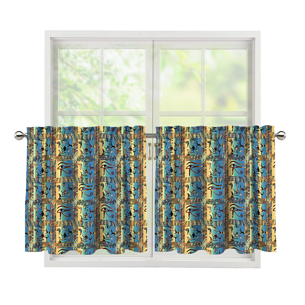 Egyptian Eye Of Horus Pattern Print Tier Curtains