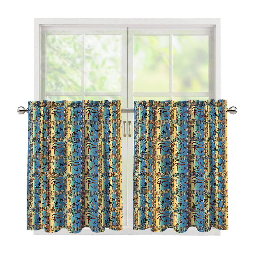 Egyptian Eye Of Horus Pattern Print Tier Curtains