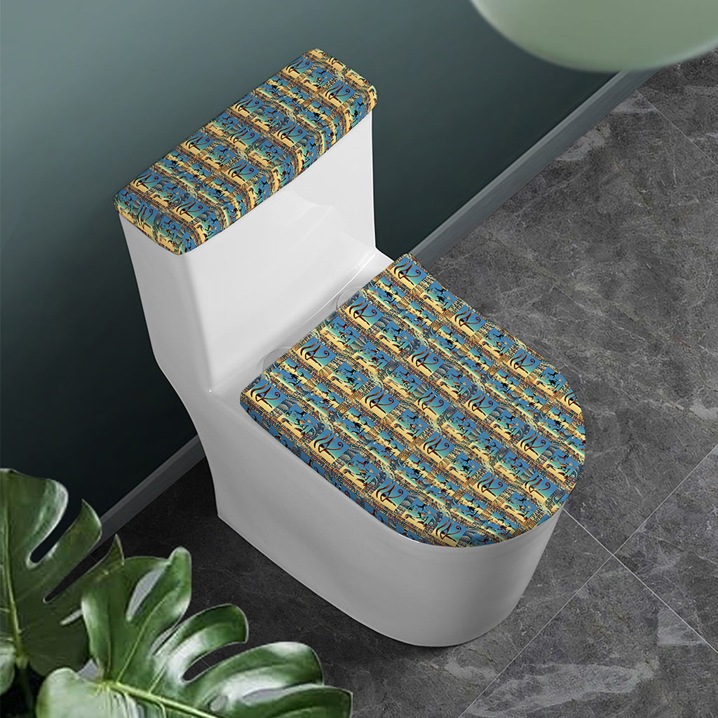 Egyptian Eye Of Horus Pattern Print Toilet Lid And Tank Cover Set