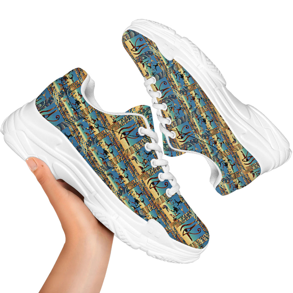 Egyptian Eye Of Horus Pattern Print White Chunky Shoes