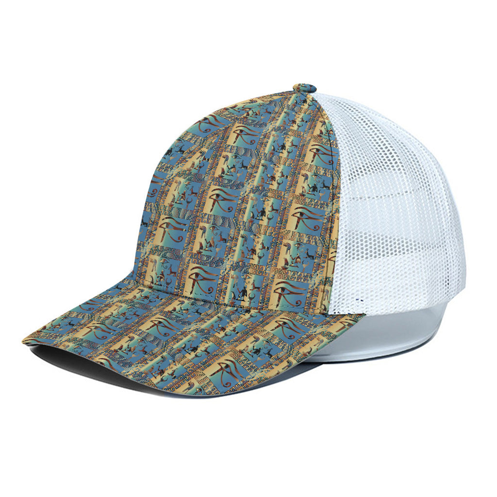 Egyptian Eye Of Horus Pattern Print White Mesh Trucker Cap