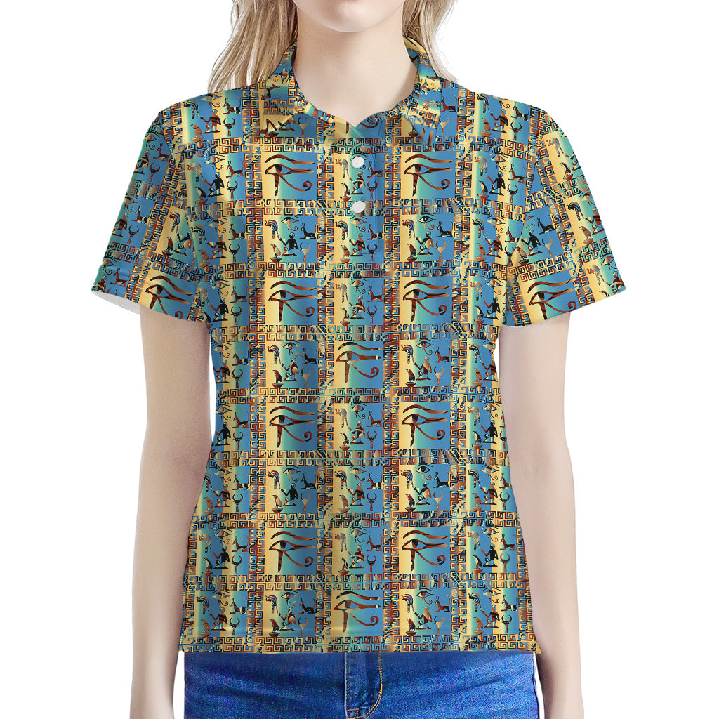Egyptian Eye Of Horus Pattern Print Women's Polo Shirt