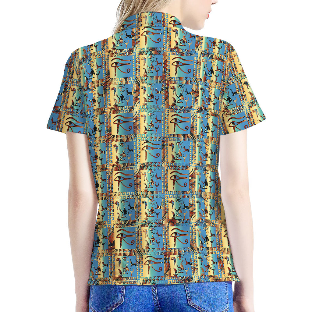 Egyptian Eye Of Horus Pattern Print Women's Polo Shirt