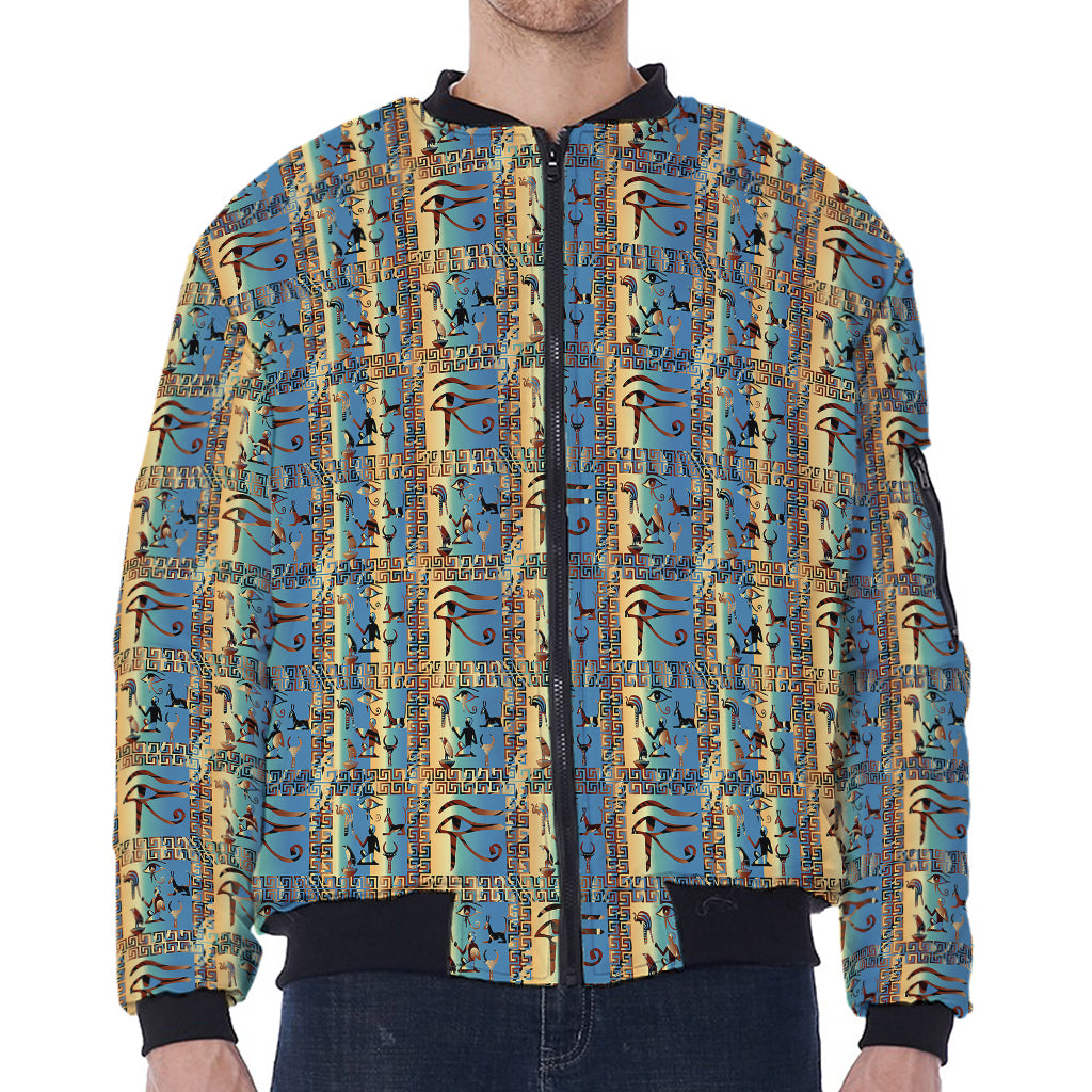 Egyptian Eye Of Horus Pattern Print Zip Sleeve Bomber Jacket