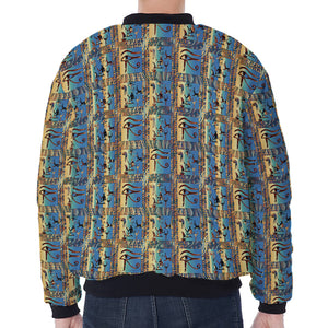 Egyptian Eye Of Horus Pattern Print Zip Sleeve Bomber Jacket