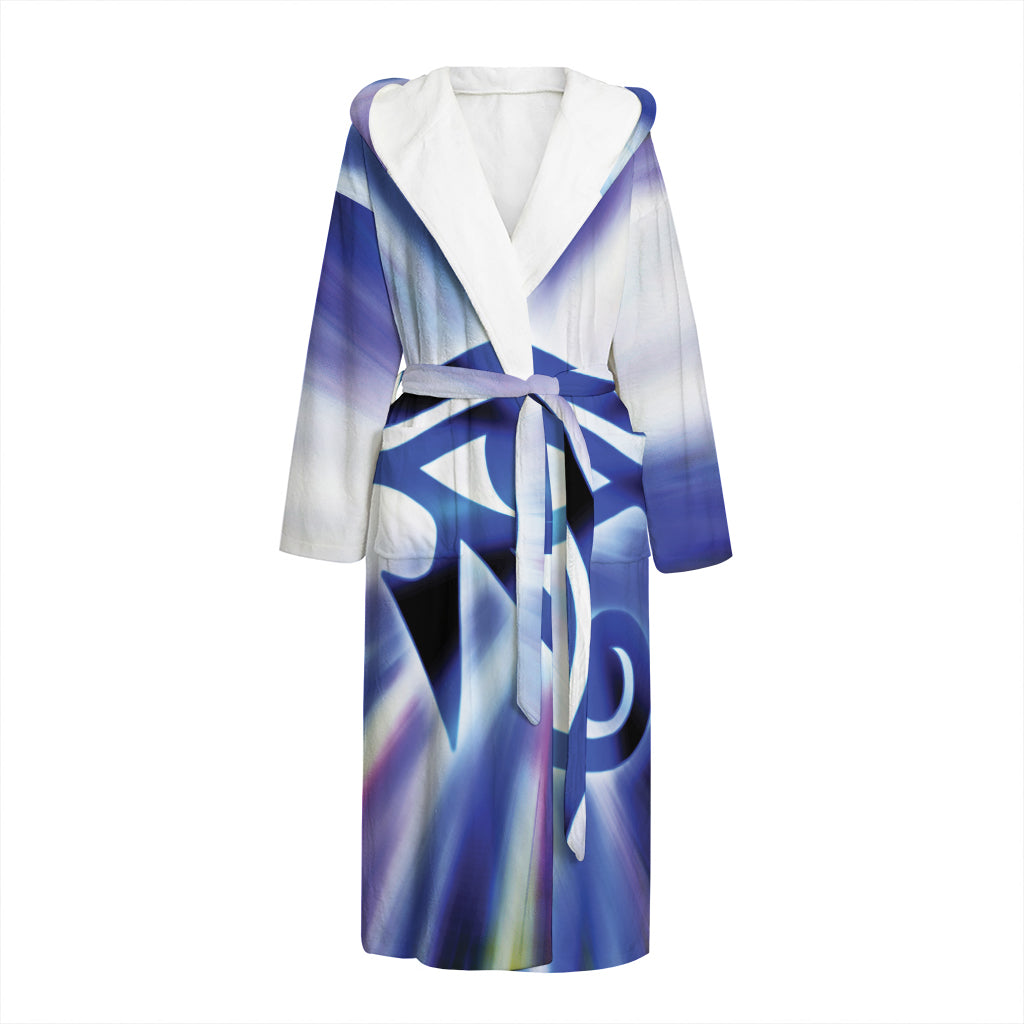 Egyptian Eye Of Horus Print Hooded Bathrobe