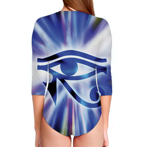 Egyptian Eye Of Horus Print Long Sleeve Swimsuit