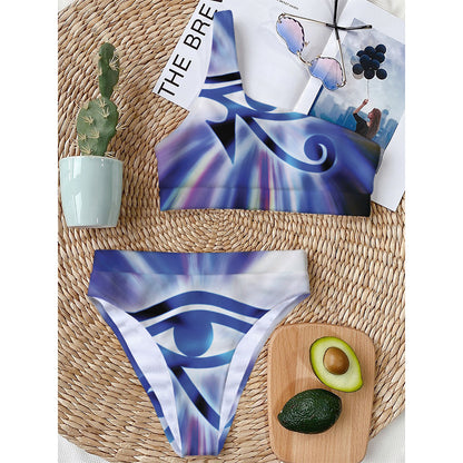 Egyptian Eye Of Horus Print One Shoulder Bikini Top