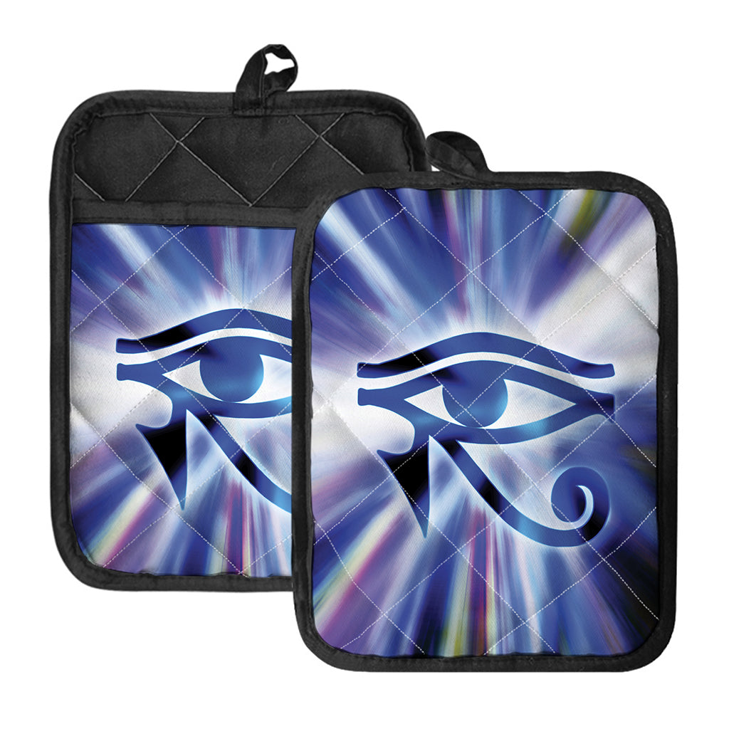Egyptian Eye Of Horus Print Pot Holders With Pocket