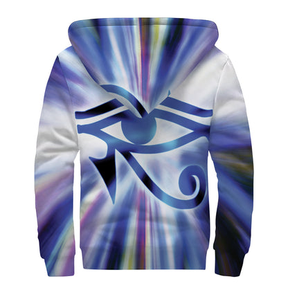 Egyptian Eye Of Horus Print Sherpa Lined Zip Up Hoodie