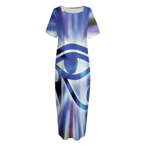 Egyptian Eye Of Horus Print Short Sleeve Long Nightdress