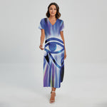 Egyptian Eye Of Horus Print Short Sleeve Maxi Dress