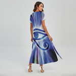 Egyptian Eye Of Horus Print Short Sleeve Maxi Dress