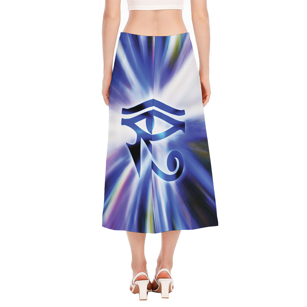 Egyptian Eye Of Horus Print Side Slit Midi Skirt