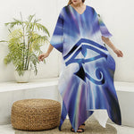 Egyptian Eye Of Horus Print Silk V-Neck Kaftan Dress