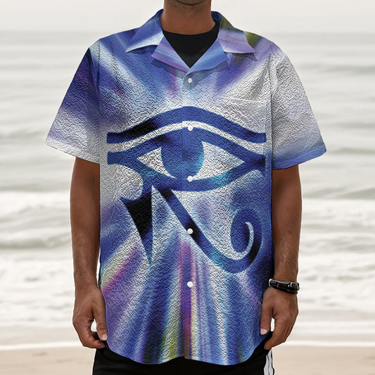 Egyptian Eye Of Horus Print Textured Short Sleeve Shirt