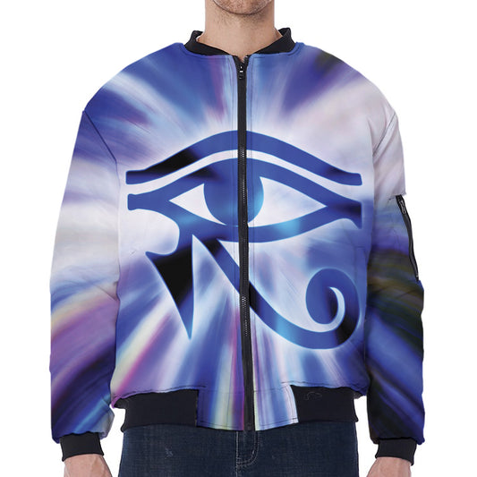 Egyptian Eye Of Horus Print Zip Sleeve Bomber Jacket