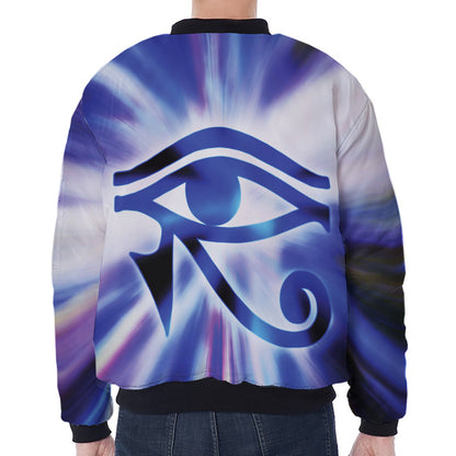 Egyptian Eye Of Horus Print Zip Sleeve Bomber Jacket