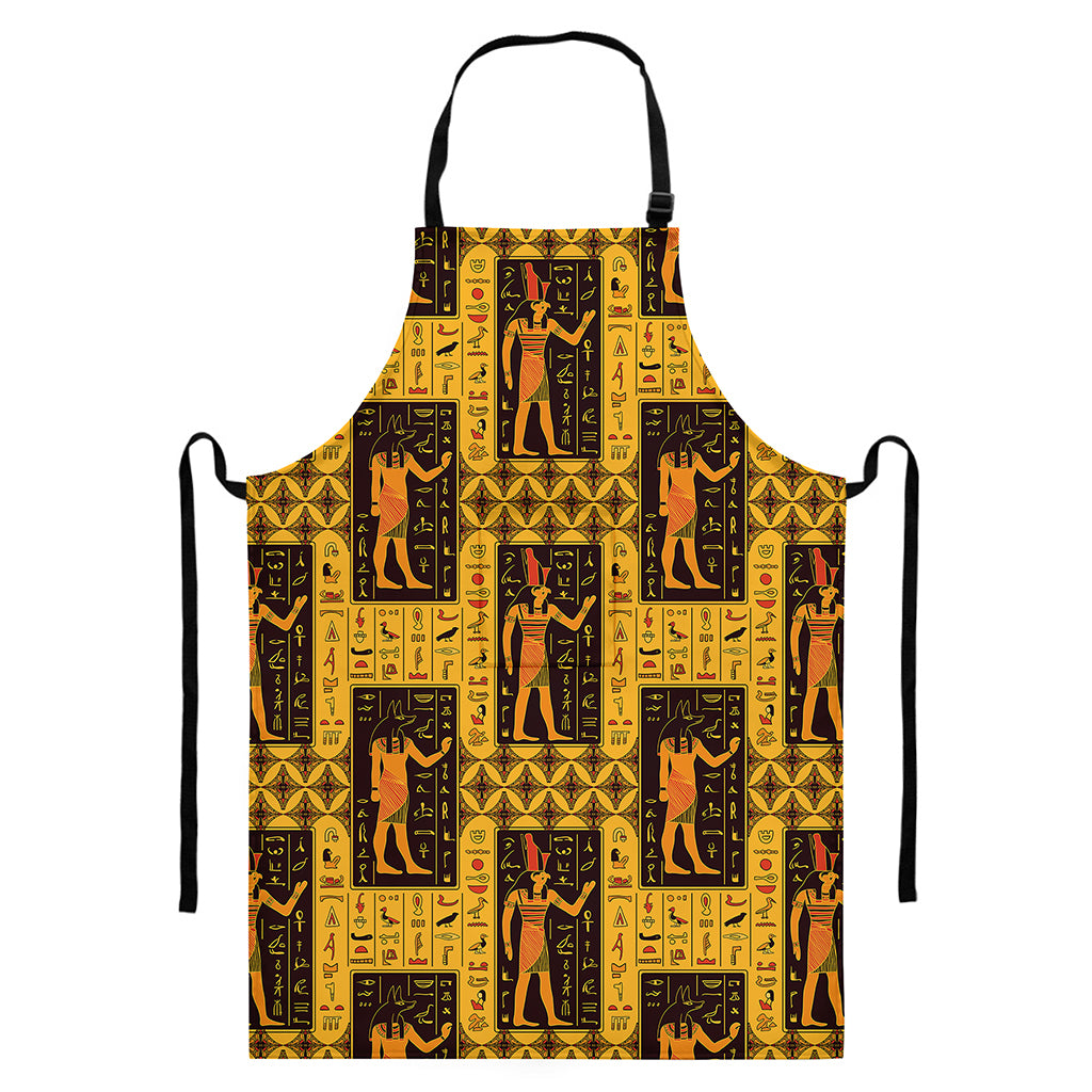 Egyptian Gods And Hieroglyphs Print Bib Apron With Pocket