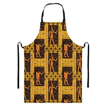 Egyptian Gods And Hieroglyphs Print Bib Apron With Pocket