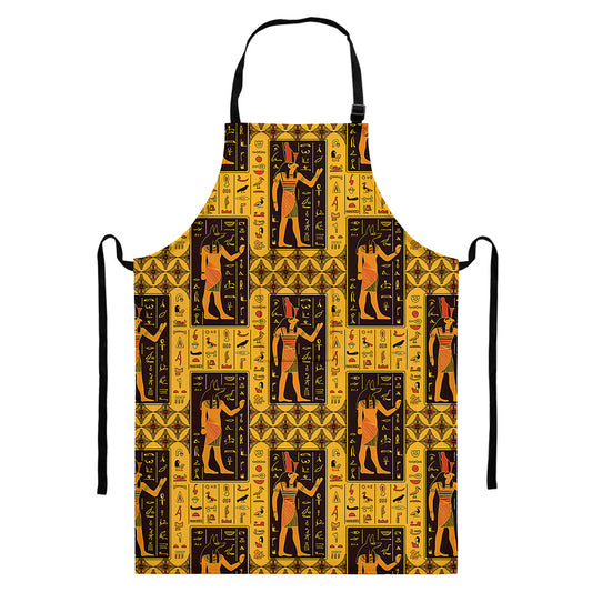 Egyptian Gods And Hieroglyphs Print Bib Apron With Pocket