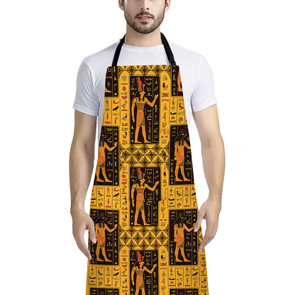 Egyptian Gods And Hieroglyphs Print Bib Apron With Pocket