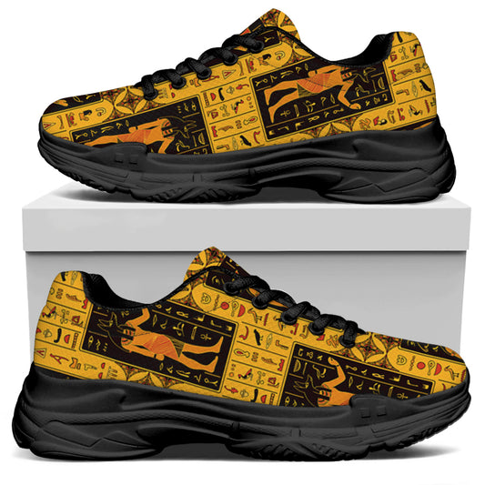 Egyptian Gods And Hieroglyphs Print Black Chunky Shoes