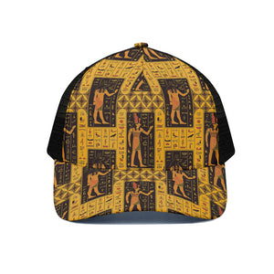 Egyptian Gods And Hieroglyphs Print Black Mesh Trucker Cap