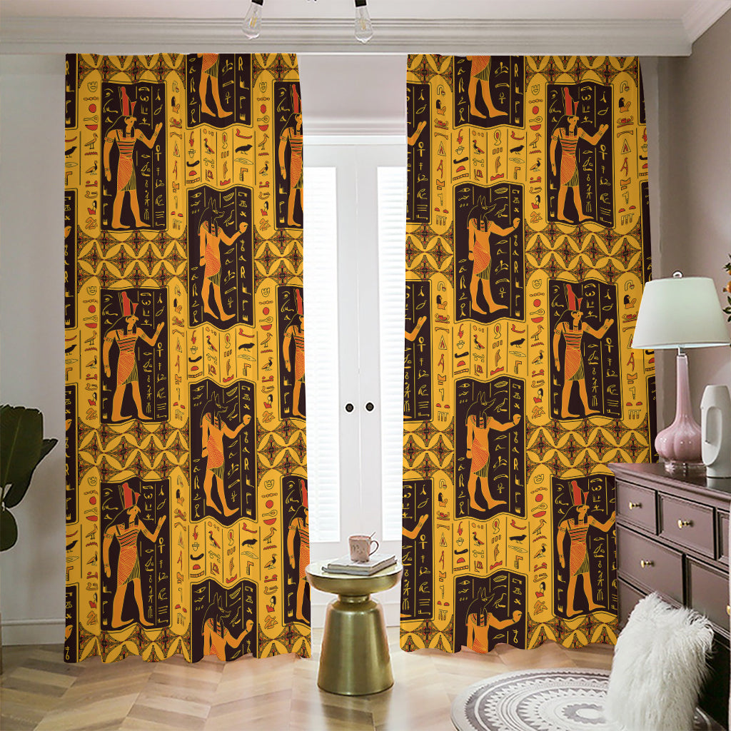 Egyptian Gods And Hieroglyphs Print Blackout Pencil Pleat Curtains