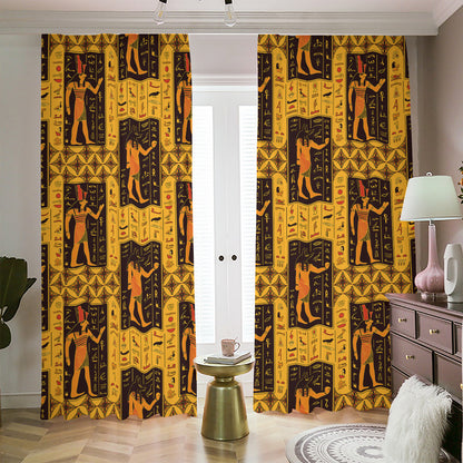 Egyptian Gods And Hieroglyphs Print Blackout Pencil Pleat Curtains