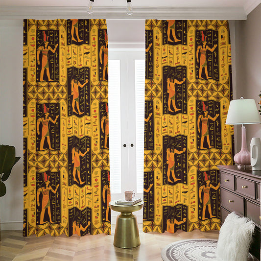 Egyptian Gods And Hieroglyphs Print Blackout Pencil Pleat Curtains