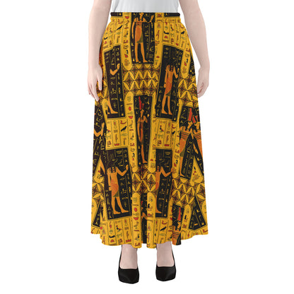 Egyptian Gods And Hieroglyphs Print Chiffon Maxi Skirt