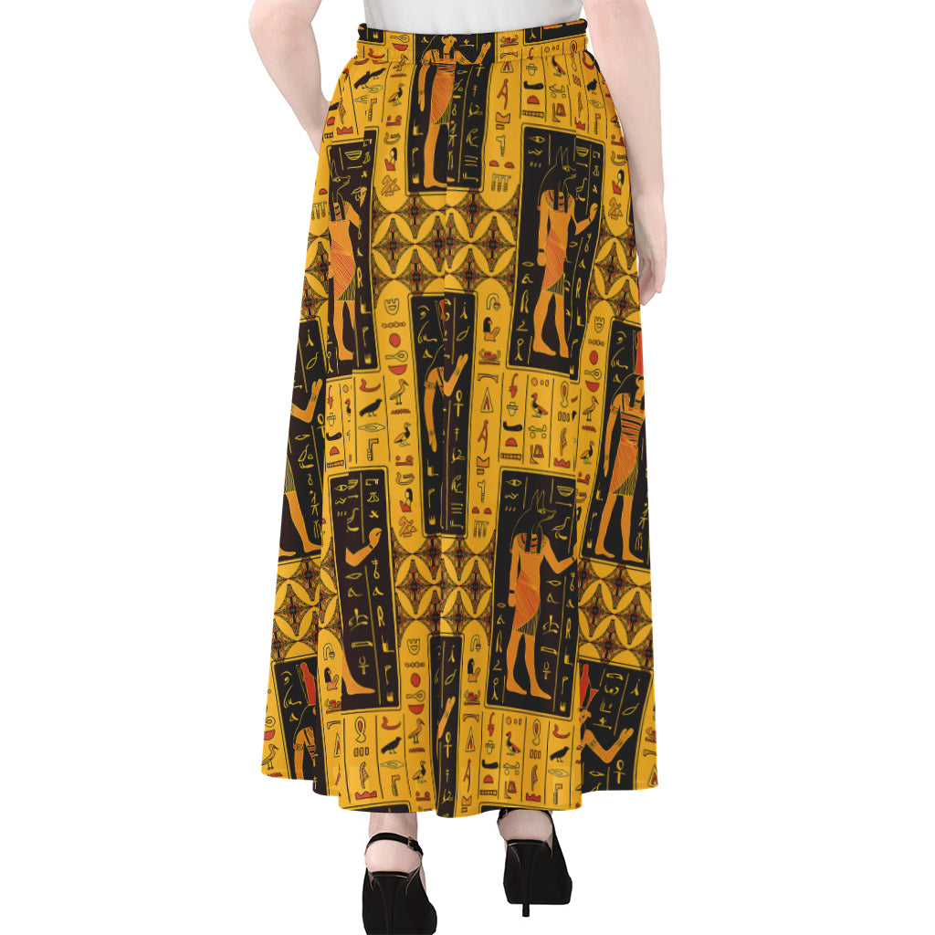 Egyptian Gods And Hieroglyphs Print Chiffon Maxi Skirt