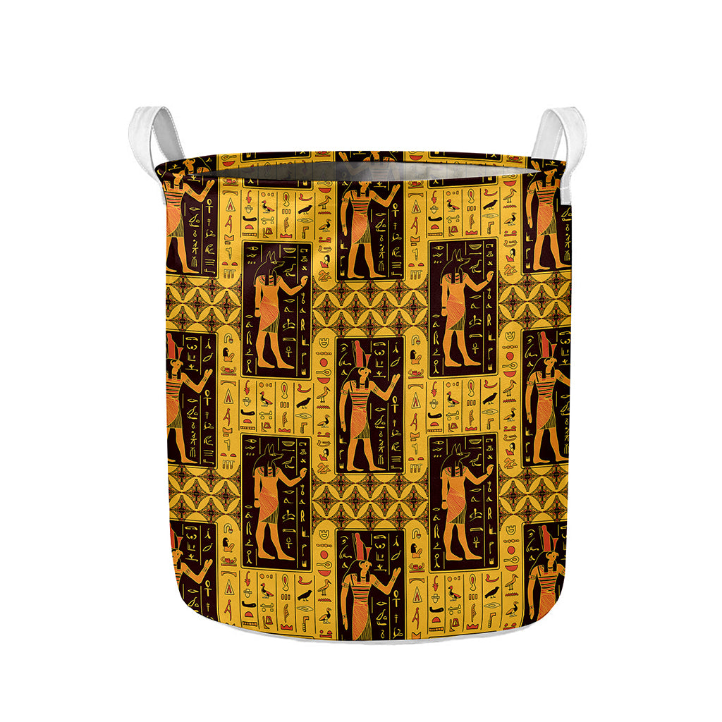 Egyptian Gods And Hieroglyphs Print Collapsible Laundry Basket