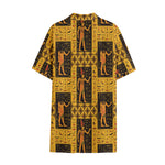 Egyptian Gods And Hieroglyphs Print Cotton Hawaiian Shirt