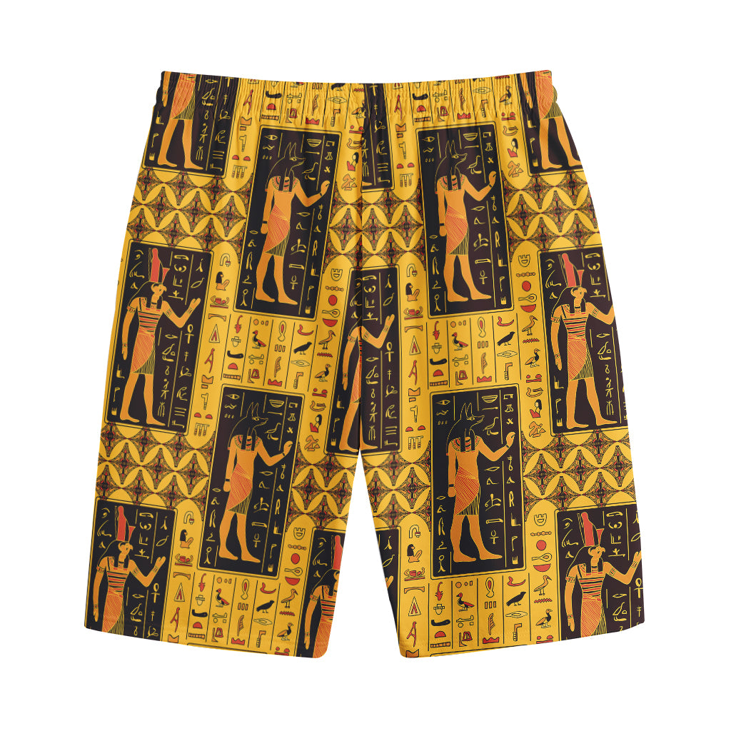 Egyptian Gods And Hieroglyphs Print Cotton Shorts