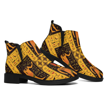 Egyptian Gods And Hieroglyphs Print Flat Ankle Boots