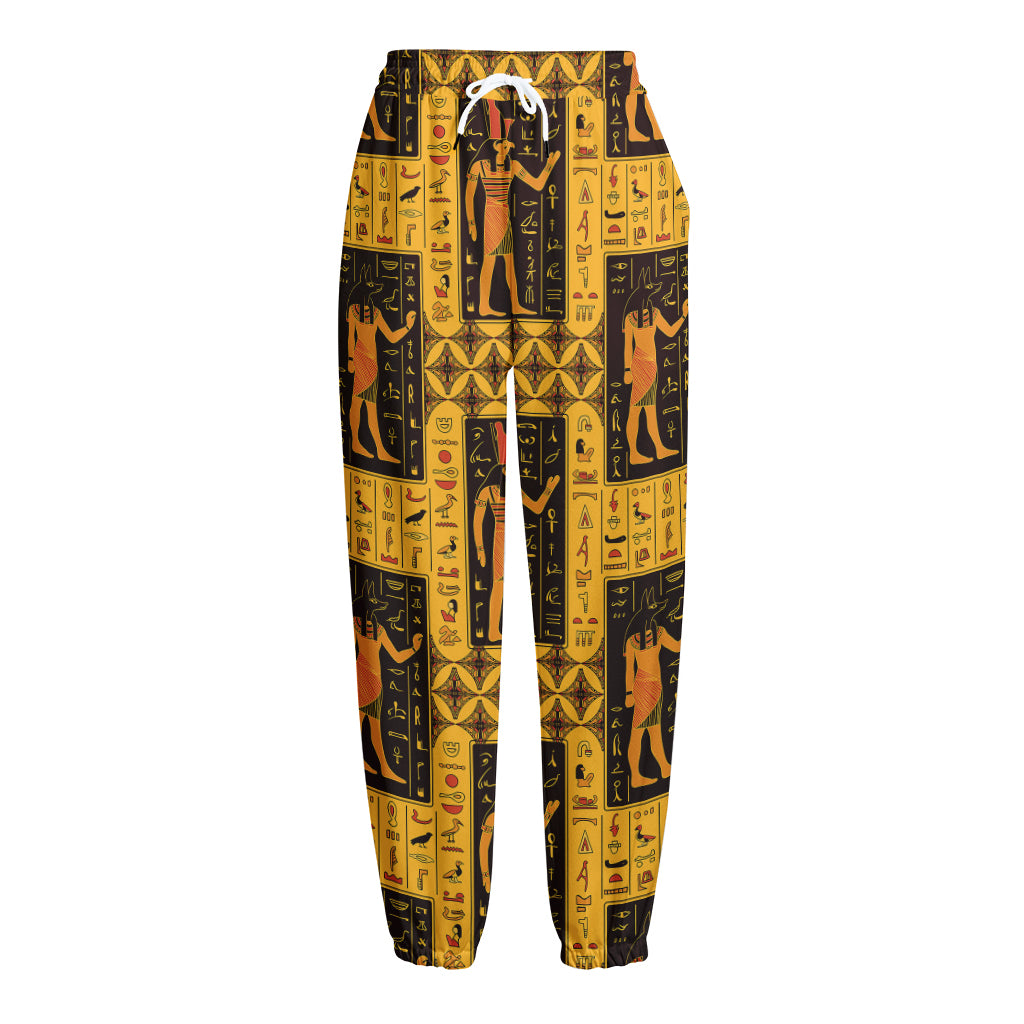 Egyptian Gods And Hieroglyphs Print Fleece Lined Knit Pants