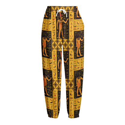 Egyptian Gods And Hieroglyphs Print Fleece Lined Knit Pants