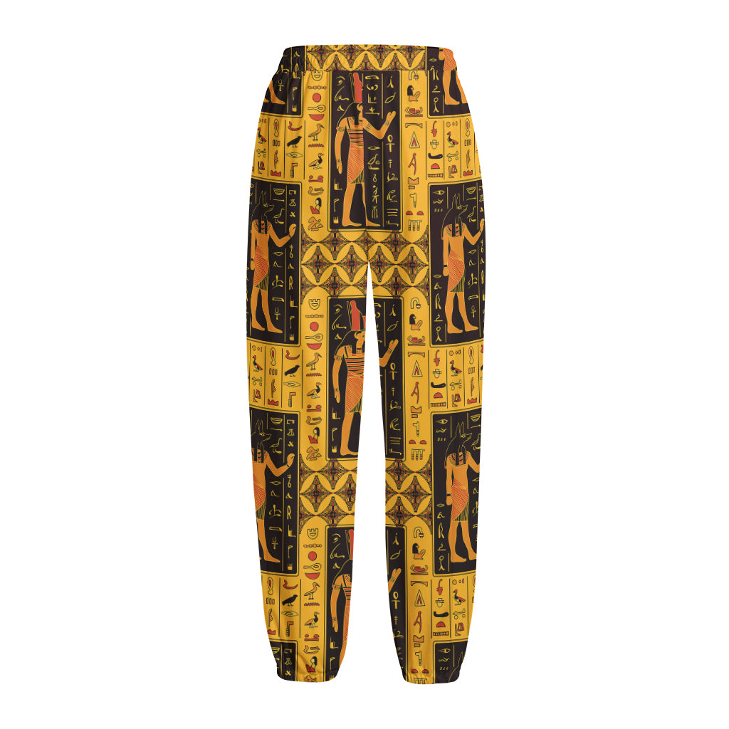 Egyptian Gods And Hieroglyphs Print Fleece Lined Knit Pants