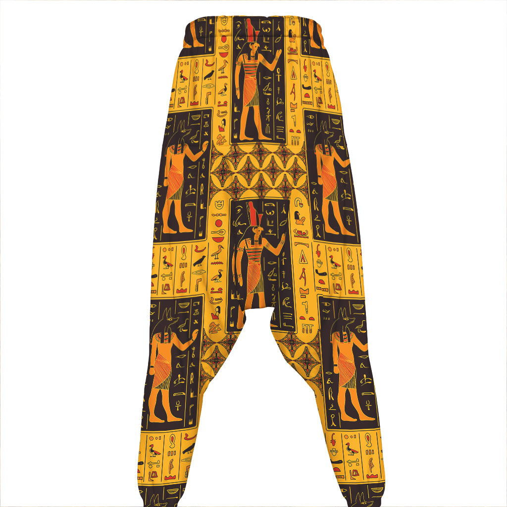 Egyptian Gods And Hieroglyphs Print Hammer Pants