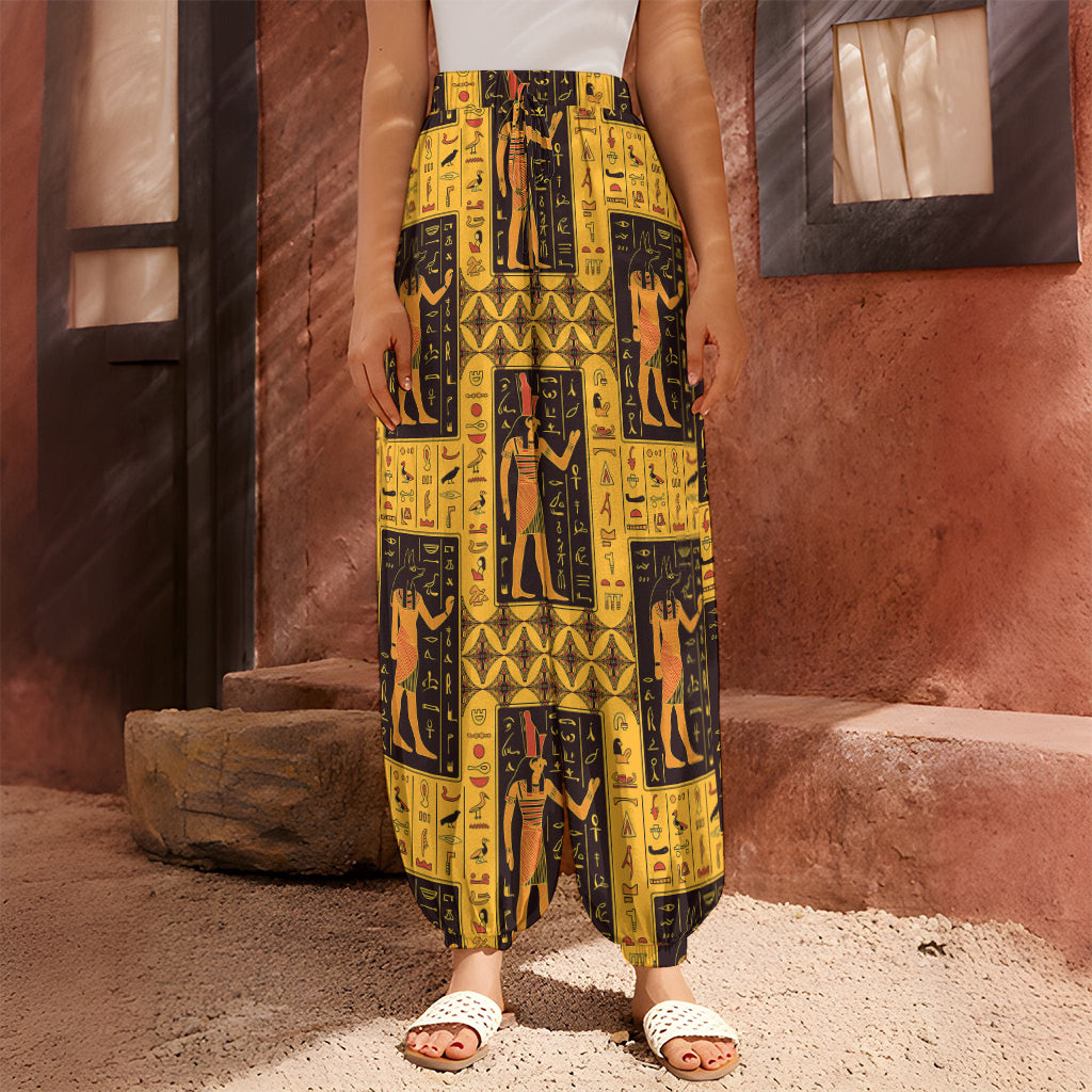 Egyptian Gods And Hieroglyphs Print Harem Pants