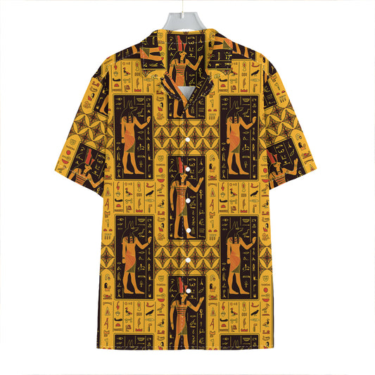Egyptian Gods And Hieroglyphs Print Hawaiian Shirt