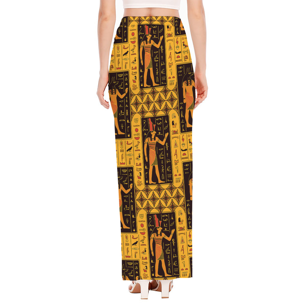 Egyptian Gods And Hieroglyphs Print High Slit Maxi Skirt
